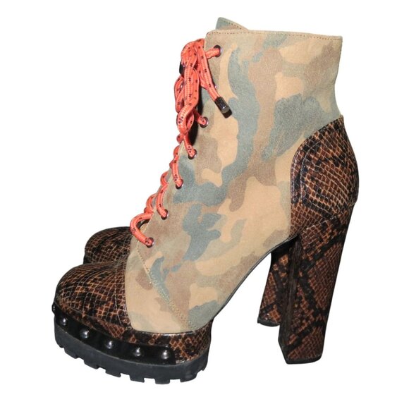Jessica Simpson Irella Platform Studded Snakeskin Embossed Leather & Camo Combat - Picture 1 of 10